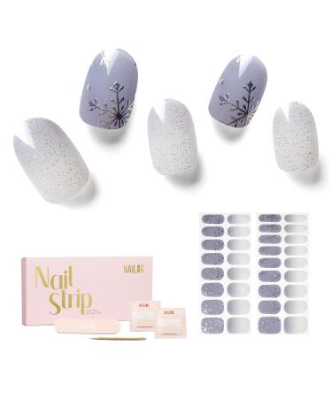 NAILOG Semi Cured Gel Nail Strips 34 pcs Salon-Quality Gel Nail Stickers Long Lasting Nail Wraps for Women with Soft Gel Finish Vintage Print & Silver Glitter (Snow Rain) - Buy Online on GoSupps.com