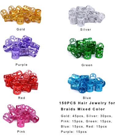 150 Pieces Dreadlocks Beads Aluminum Hair Rings for Braids Hair Clips Braiding Ring Metal Cuffs Hair Jewelry for Braids Accessories Multicolored - Buy Online on GoSupps.com