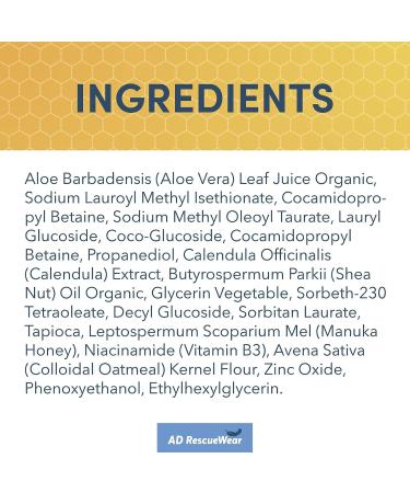 AD RescueWear Healing Face & Body Wash - 16 Fl Oz Aloe Vera - Eczema & Psoriasis Body Wash - Colloidal Oatmeal Hydration - Niacinamide & Manuka Honey Cleanser - Buy Online on GoSupps.com