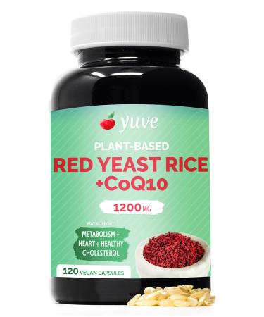 Red Yeast Rice 1200 mg Capsules CoQ10 - May Support Cardiovascular System & Blood Circulation - Red Rice Yeast for Cholesterol 1200 mg with Cq10 - Triglycerides Lowering Vegan Supplement - 120 Ct