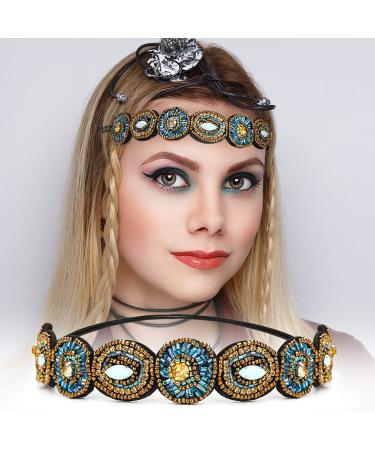 Beaded Rhinestone Headband Set - 5 Pcs Fashionable Crystal Hair Accessories for Women and Girls - Buy Online on GoSupps.com