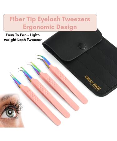 Professional Fiber Tip Lash Tweezers Set - Japanese Steel, Curved & Volume Lash Tweezers - Blush Pink - My Lash Tools - Buy Online on GoSupps.com