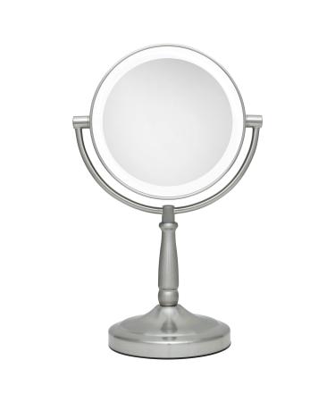 Zadro 9 Round LED Makeup Mirror with Lights and Magnification 5&10X/1X AA Battery Operated Swivel Lighted Makeup Mirror 5X/1X Satin Nickel