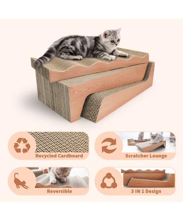RUMUUKE Cat Scratcher Pad Cardboard Lounge Bed 3-Pack with Catnip - Durable Reversible Corrugated Scratching Pad - Buy Online on GoSupps.com