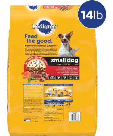 Pedigree Small Breed Adult Dry Dog Food 14 lb - Chicken & Steak Flavor - Buy Online on GoSupps.com