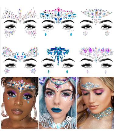iMethod Face Jewels - Face Gems, Mermaid Face Jewels Stick On, Rave Accessories for Festival Holiday Costumes & Makeup, 6 Pcs