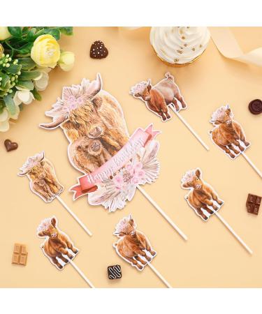 Highland Cow Birthday Party Decorations Girl 25pcs Highland Cow Cake Toppers Highland Cattle Birthday Cake Decorations for Boho Retro Floral Highland Cow Holy Cow Farm Animal Birthday Decorations - Buy Online on GoSupps.com