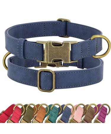 Didog dog collar made of soft leather durable hard-wearing with quick lock metal buckle adjustable dog collar made of leather for medium-sized and small dogs blue m m : fit 13-21 "Neck blue
