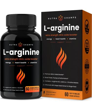 Premium L Arginine Nitric Oxide Supplement | Extra Strength for Energy, Muscle Growth, Heart Health, Vascularity & Stamina | Powerful NO Booster Capsules with L-Arginine & L-Citrulline Powder - Buy Online on GoSupps.com