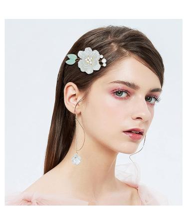 White Vintage Flower Pearl Barrette Earring Tassel Hair Pin Set - 3 Pairs | Kawaii Kimono Floral Hair Accessories for Women - Buy Online on GoSupps.com