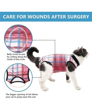 Due Felice Cat Recovery Suit Small Dog Surgical Onesie | E-Collar Alternative | Pink Plaid | Size L - Buy Online on GoSupps.com