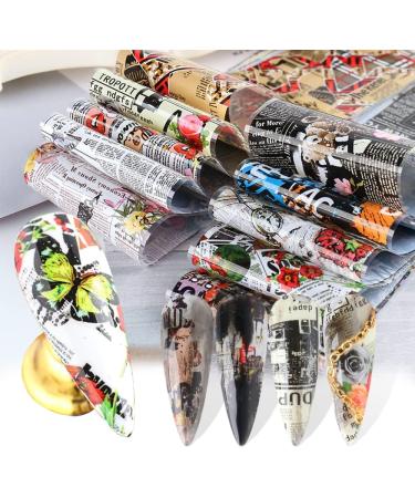 Hot Wraps Sliders For Nails Water Transfer Decals Retro Design Newspaper Nail Foils Stickers Rose Paper - Buy Online on GoSupps.com