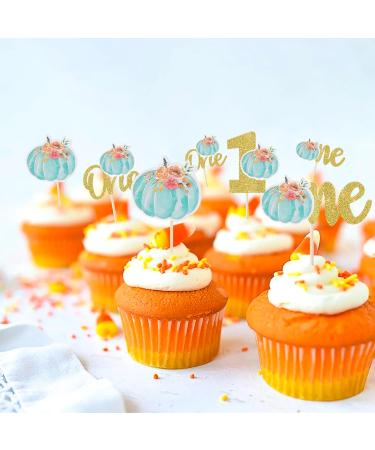 Rsstarxi 24 Pack Pumpkin One Cupcake Toppers Pumpkin 1st Birthday Cupcake Picks Decorations for Fall Theme Baby Shower Kids First Birthday Party Cake Decorations Supplies Blue Design 12 Blue - Buy Online on GoSupps.com