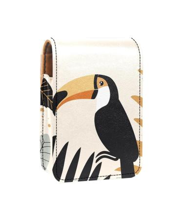 Lipstick Case Leather Lip Gloss Lipstick Organizer with Mirror Mini Lipstick Holder Bag Tropical Leaf Toucan S569x4bfcx