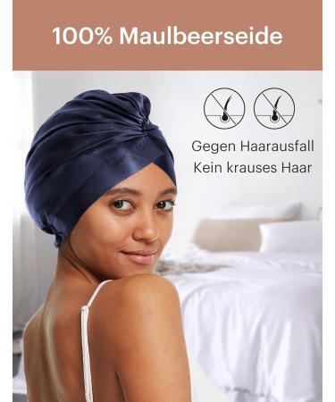 Shop Lilysilk 100% Mulberry Silk Sleeping Cap | 19 Momme Dark Blue Bonnet for Curly Hair - Women's Night Sleep Headgear with Elastic Ribbon - Buy Online on GoSupps.com