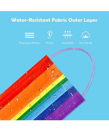 Tomorotec 60PCS Rainbow Disposable Face Masks with Purple Elastic Ear Loops - 3-Layer Soft Fit for Adults - Buy Online on GoSupps.com