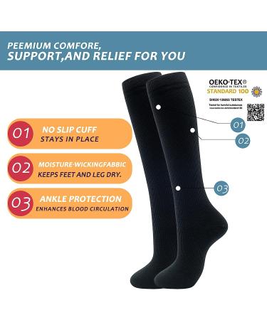 Fenglaoda 4 Pairs Compression Socks 20-30mmHg for Men & Women - Knee High Nurse Pregnant Medical Running Travel Athletic Socks - D-4Pairs Black/White - Large-X-Large - Buy Online on GoSupps.com