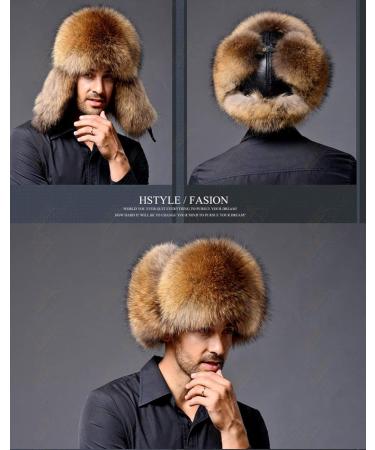 Unisex Winter Ushanka Trooper Hat with Ear Flap Chin Strap | Fox Mink Fur | Adjustable 58CM | Brown - Buy Online on GoSupps.com