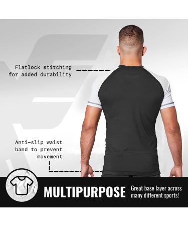2022 Elite Sports Men's BJJ Rash Guard - White, Large | Short Sleeve Compression Base Layer for Jiu Jitsu, No GI, MMA - Buy Online on GoSupps.com