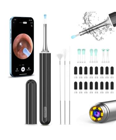 Ear Wax Removal Tool Ear Cleaner with HD Camera and 6 LED Lights Safely Ear Cleaning Kit with Facial Cleansing Brush for iPhone iPad Android Phones Black