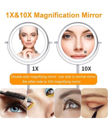 Illumaxinf Makeup Mirror with Lights - 10X Magnifying, Rechargeable, 3 Color Lighting, USB - Buy Online on GoSupps.com