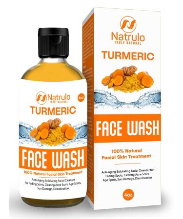 Natrulo Turmeric Face Wash, 4oz Clear Skin Liquid Soap – 100% Natural Anti Aging Exfoliating Turmeric Facial Cleanser for Fading Spots, Clearing Acne Scars, Age Spots, Sun Damage, Discoloration - Turmeric Soap Skin Detox T… - Buy Online on GoSupps.com