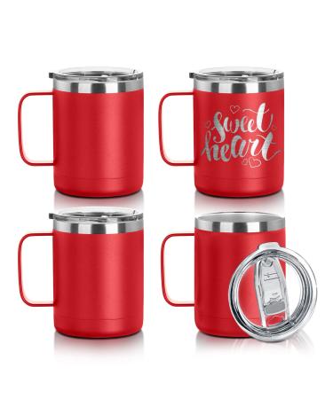 Craft Express 10 OZ Stainless Steel Coffee Mug with Handle - Double Wall Vacuum Insulated Coffee Mug Tumbler with Lid - Engraved Powder Coated Travel Coffee Mug Cup for Glowforge Plus - Red 4 Pack