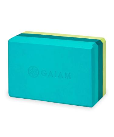 Gaiam Yoga Block - Supportive Latex-Free EVA Foam Soft Non-Slip Surface for Yoga, Pilates, Meditation Tri-Color Teal Tonal