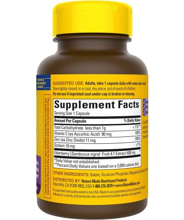 Nature Made Elderberry 400 mg Extract with Vitamin C and Zinc - Immune Support Supplement - 60 Capsules - Buy Online on GoSupps.com