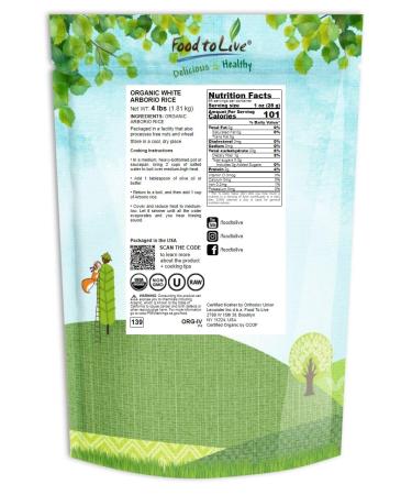 Organic Arborio Rice 4 Pounds | Non-GMO Superfino White Rice from Italy | Vegan & Kosher | Bulk Pack for Creamy Risotto | High Protein Source - Buy Online on GoSupps.com