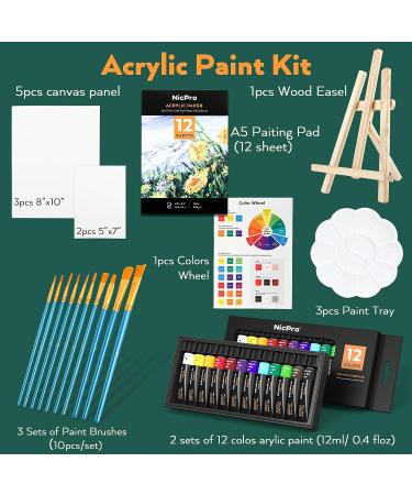 Nicpro Acrylic Paint Set - 12 Colors with Brushes, Canvas, Easel, Paper Pad & Color Wheel - Complete Art Painting Party Kit for Kids & Adults - Buy Online on GoSupps.com