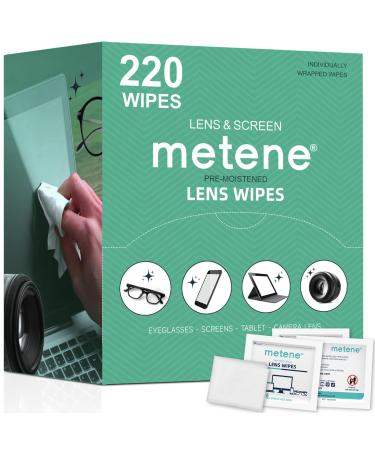 Metene 220 Pack Lens Cleaning Wipes Pre-Moistened and Individually Wrapped Eyeglass Wipes Glasses Cleaner for Eyeglasses Camera Lens Tablets Phone Computer Screen and Other Delicate Surfaces 220 Count (Pack of 1)