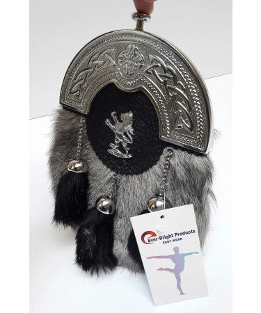 Scottish Kilt Sporran - Grey Goat Skin Full Dress Sporran with Celtic Chrome Cantel - Buy Online on GoSupps.com