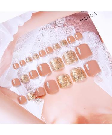 24pcs Fake Toe Nails with Glue Artificial Toe Nails Glitter Toenails Tips Pedicure Acrylic Press on Toenails for Women Glue On Toe Nails for Women False Toe Nails - Buy Online on GoSupps.com