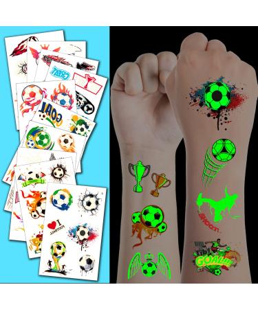 JCFIRE Temporary Tattoos Kids  Glow in Dark Word Cup Soccer Stickers Waterproof Kids Tattoos for Soccer Theme Birthday Party Decorations Party Favors Goodie Bags Gifts