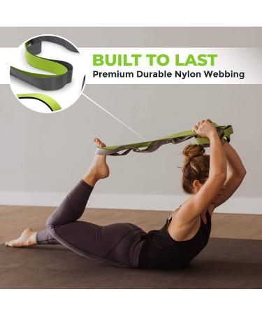 Gradient Fitness 12 Loop Stretching Strap | 8ft Multi-Loop Yoga Strap with Neoprene Handles for Physical Therapy & Leg Stretches - Green/Grey - Buy Online on GoSupps.com