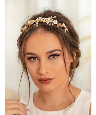 IYOU Flower Girl Wedding Headband Floral Gold Bridal Hair Bands Pearl Prom Communion Bride Hair Accessories for Women and Girls - Buy Online on GoSupps.com