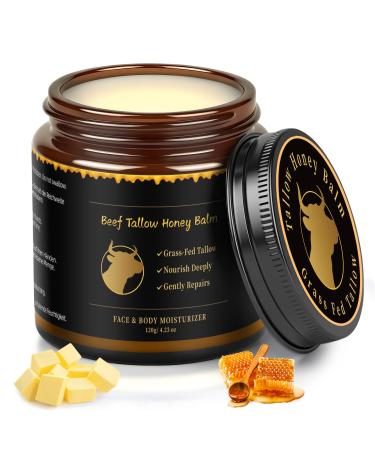 Beef Tallow for Skin Tallow and Honey Balm for Face Skin Care Cream Body Butter Natural Formula Nourish and Soothe Dry Skin 120g/4.2oz