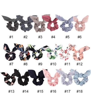 18 PCS Bow Scrunchies Hair Accessories - Chiffon Satin Silk with Bow Scarf - Solid Stripe Flower Colors - Ponytail Holder with Rabbit Bunny Ear BowKnot - Buy Online on GoSupps.com