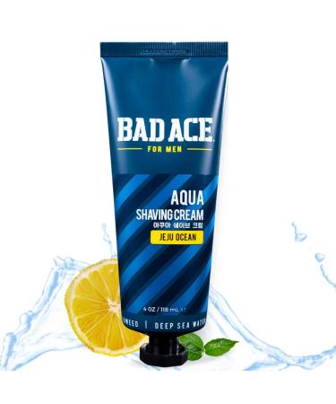BAD ACE Aqua Men's Shaving Cream Korean Skin Care for Men Protects Skin from Irritation Nicks Cuts and Razor Burn Superior Lubrication and Hydration to Foam Jeju Ocean (4 oz) Jeju Ocean Shaving Cream