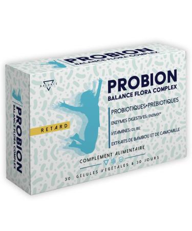 PROBION | Probiotique Flore Intestinale | Ferments Lactiques | 40 milliards CFU | + Enzi-Mix Enzymes Digestives + Vitamines + Bambou et Camomille pour liminer les gaz intestinaux | 30 CPS Retard