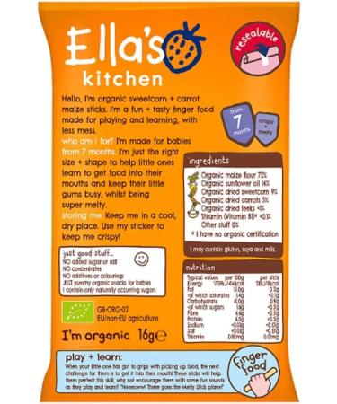 Ella's Kitchen Sweetcorn Carrot Melty Sticks 7 Months 16g - Organic Baby Snack - Buy Online on GoSupps.com
