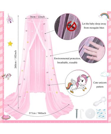 Glow in The Dark Unicorn Bed Canopy - Pink Fluorescent Mosquito Net for Girls Bedroom, Kids & Babies - Buy Online on GoSupps.com