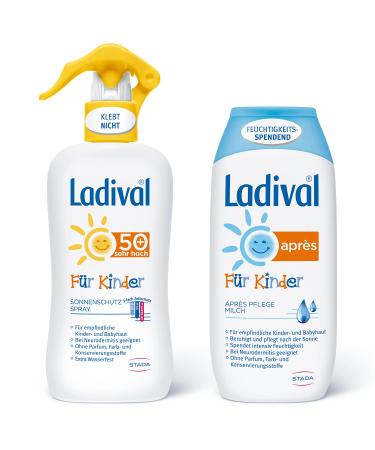 Ladival children sun protection spray SPRAU 50+ and Ladival Kinder Apr s Lotion - 2 Set - for children's skin - without color and preservatives - 2x 200 ml