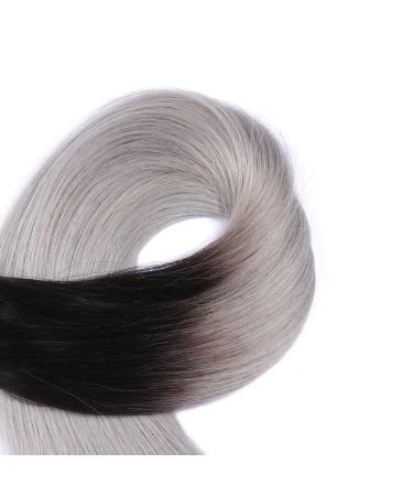 Keratin Bonding Hair Extensions - #1B/Silver Ombre 40cm 100 Strands 100% Remy Real Hair - U-Tip Extensions by Novon Hair Extent - Buy Online on GoSupps.com