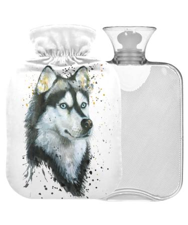 NAANLE hot water bottle with reference watercolor husky dog transparent hot water bottle hot bottle for bed handfoots warmer pain relief heat and cold therapy 2 L in size