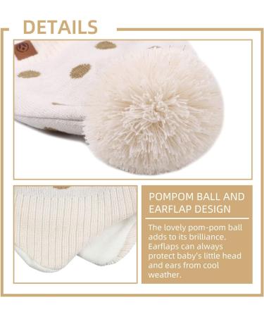 XIAOHAWANG Knitted Baby Hat with Fleece Lining and Pompom | Beige Dot Toddler Kids Beanie 4-7 Years - Buy Online on GoSupps.com