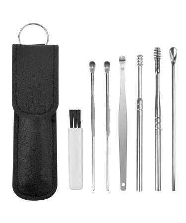 6 pcs ears ear care stainless steel ear cleaner ear cleaner stainless steel ear cleaner spiral rotatable ear cleaner with black leather case for children adults