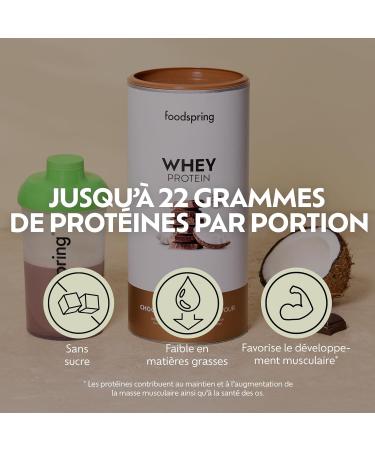 foodspring - Whey Protein Powder Chocolate Coconut - With 22g of muscle growth protein perfect solubility ultra-filtered and rich in BCAA and EAA - complete and delicious taste (750g) - Buy Online on GoSupps.com
