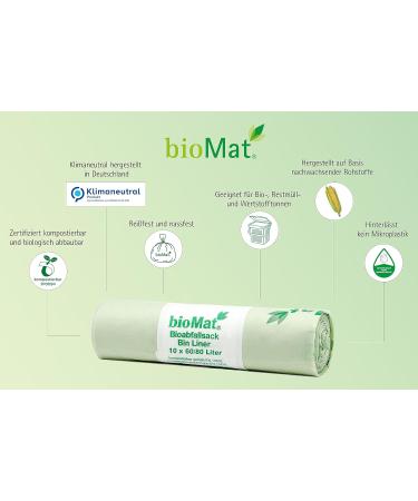 Biomat Compostable 80L Garbage Bags - 10 Premium Organic Waste Bags for Bio & Residual Waste Bin - Climate Neutral - Made in Germany - Buy Online on GoSupps.com